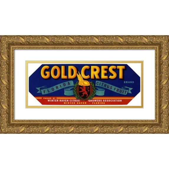 Anonymous 14x8 Gold Ornate Wood Frame and Double Matted Museum Art Print Titled - Gold Crest Brand Citrus Label (1930-1950)