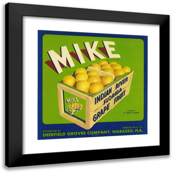 Anonymous 15x15 Black Modern Framed Museum Art Print Titled - Grapefruit Label for Mike Brand (1940s)