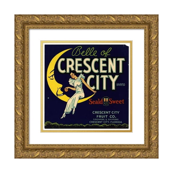 Anonymous 15x15 Gold Ornate Wood Frame and Double Matted Museum Art Print Titled - Belle of Crescent City Brand Fruit Label (1930-1950)