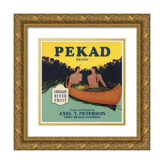Anonymous 15x15 Gold Ornate Wood Frame and Double Matted Museum Art Print Titled - Pekad Brand Citrus Label (1930-1950)