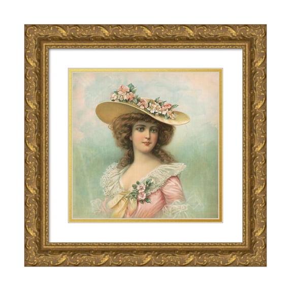 Anonymous 15x15 Gold Ornate Wood Frame and Double Matted Museum Art Print Titled - Summer Girl (1905)