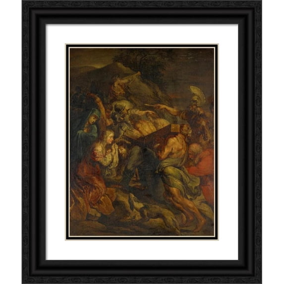 Anonymous 15x18 Black Ornate Wood Framed Double Matted Museum Art Print Titled - Christ Carrying the Cross