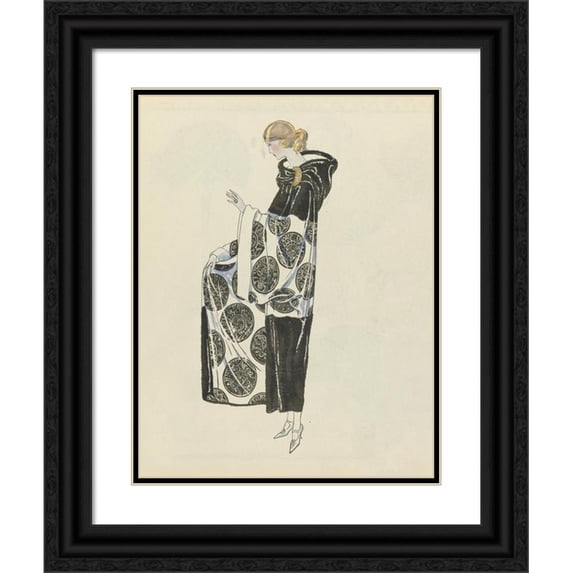 Anonymous 15x18 Black Ornate Wood Framed Double Matted Museum Art Print Titled - Gazette Du Bon Ton, 1922 - No. 9: Otter and Printed Velvet / Bianchini Fabric (1922)