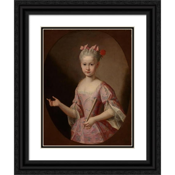 Anonymous 15x18 Black Ornate Wood Framed Double Matted Museum Art Print Titled - Young Girl with Fan