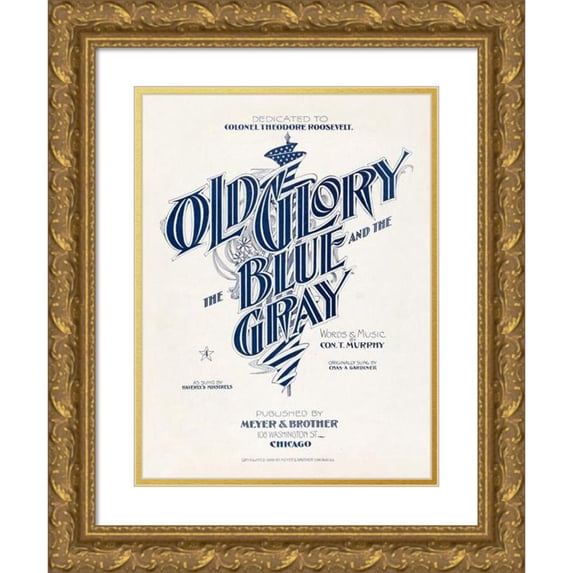 Anonymous 15x18 Gold Ornate Wood Frame and Double Matted Museum Art Print Titled - Old Glory, the Blue, and the Gray (1898)
