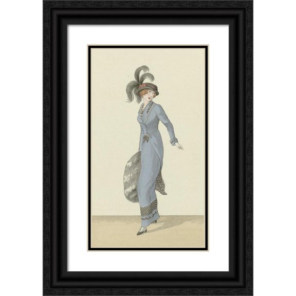 Anonymous 15x24 Black Ornate Framed Double Matted Museum Art Print Titled: Blue Wool Velvet Dress (1912)