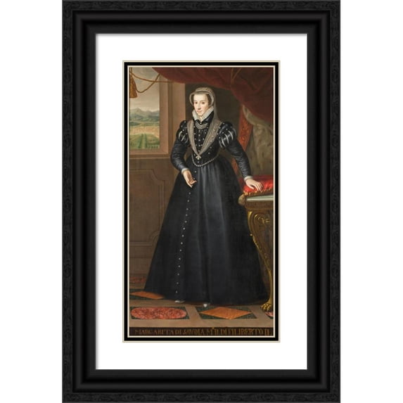 Anonymous 15x24 Black Ornate Framed Double Matted Museum Art Print Titled: Portrait of Margherita Di Valois (18th Century)