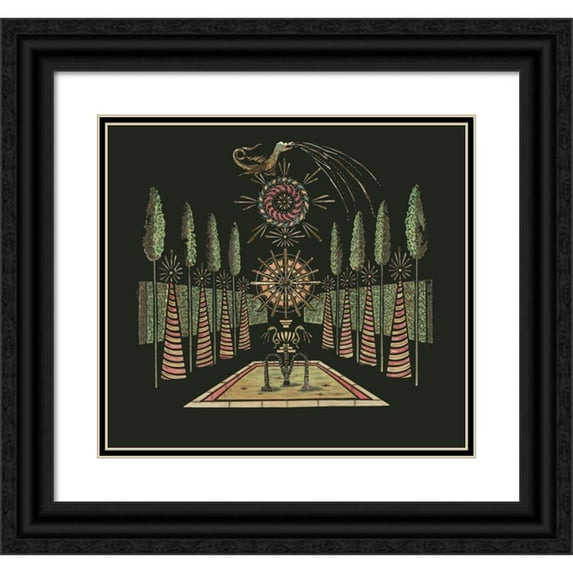 Anonymous 16x15 Black Ornate Wood Framed Double Matted Museum Art Print Titled - Chinese Garden with Fountain (ca. 1780)