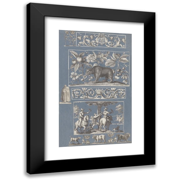 Anonymous 16x24 Black Modern Framed Museum Art Print Titled - Collage of Cut Out Prints Pasted on Blue Paper Pl 12 (1585)