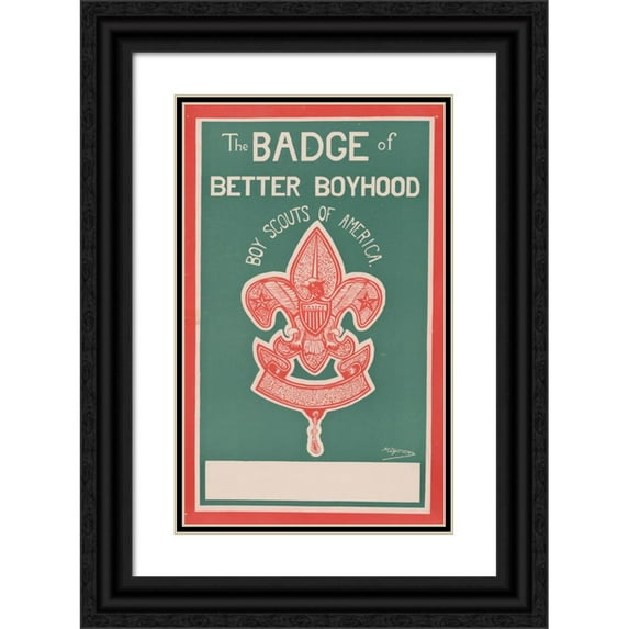 Anonymous 16x24 Black Ornate Framed Double Matted Museum Art Print Titled: The Badge of Better Boyhood: Boy Scouts of America (1910)