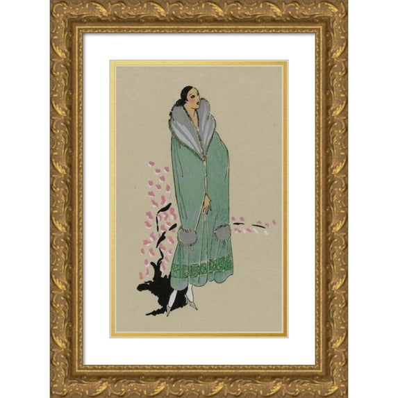 Anonymous 16x24 Gold Ornate Framed and Double Matted Museum Art Print Titled - Naiad. - This Nile Green Satin Coat (1923)