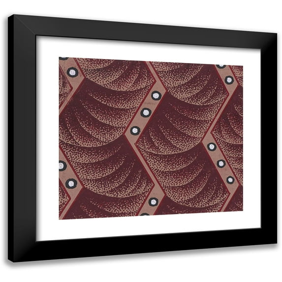Anonymous 17x15 Black Modern Framed Museum Art Print Titled - Textile Design with Vertical Strips of Zig-Zag Ribbons Decorated with Pearls Over a Background of Overlapping Scales (1840)