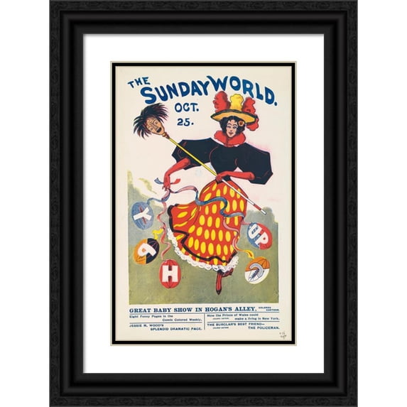 Anonymous 17x24 Black Ornate Framed Double Matted Museum Art Print Titled: Illustration of a Woman, in a Colorful Dress and Hat, Dancing Among Footballs (1896)