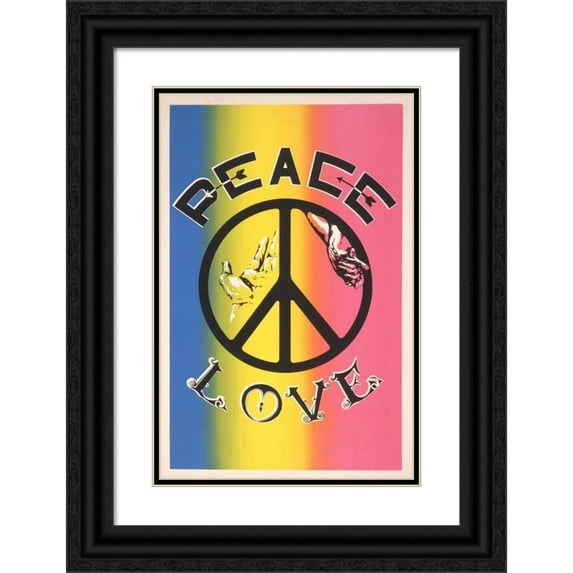 Anonymous 17x24 Black Ornate Framed Double Matted Museum Art Print Titled: Peace, Love