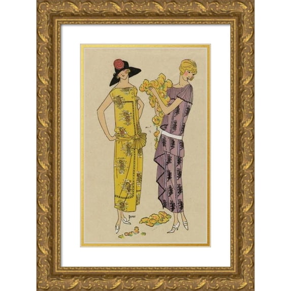 Anonymous 17x24 Gold Ornate Framed and Double Matted Museum Art Print Titled - Flowers. - Two Pretty Dresses,