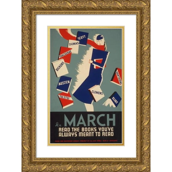 Anonymous 17x24 Gold Ornate Framed and Double Matted Museum Art Print Titled - In March Read the Books You’Ve Always Meant to Read (1941)
