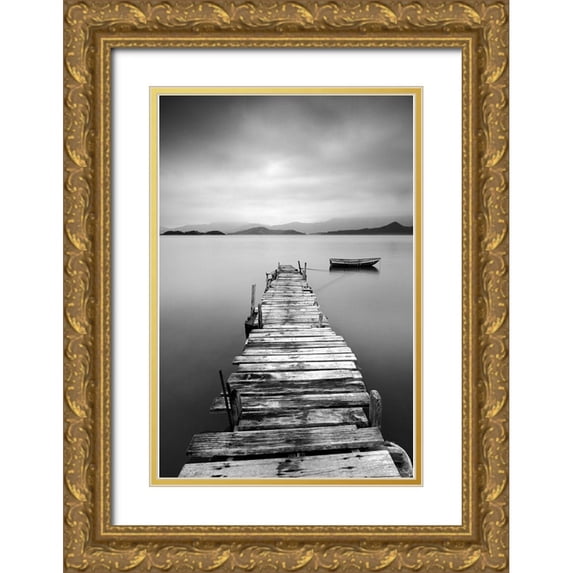 Anonymous 17x24 Gold Ornate Wood Framed with Double Matting Museum Art Print Titled - Peaceful Pier