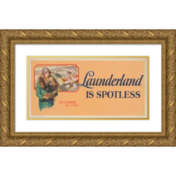 Anonymous 18x11 Gold Ornate Wood Frame and Double Matted Museum Art Print Titled - Launderland is Spotless. the Laundry Does it Best. (1929)