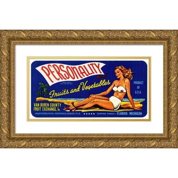 Anonymous 18x11 Gold Ornate Wood Frame and Double Matted Museum Art Print Titled - Personality Brand Fruits and Vegetables Label (1930-1950)