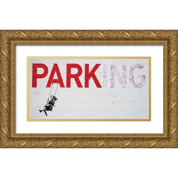 Anonymous 18x11 Gold Ornate Wood Framed with Double Matting Museum Art Print Titled - Broadway Los Angeles-graffiti attributed to Banksy - detail