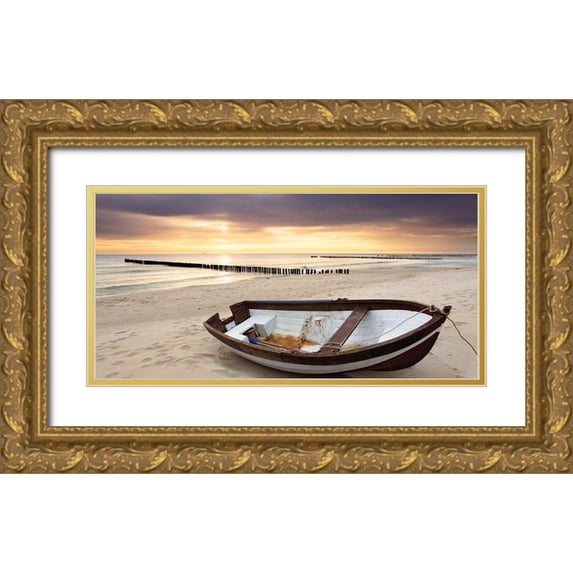 Anonymous 18x11 Gold Ornate Wood Framed with Double Matting Museum Art Print Titled - Coastal Panorama