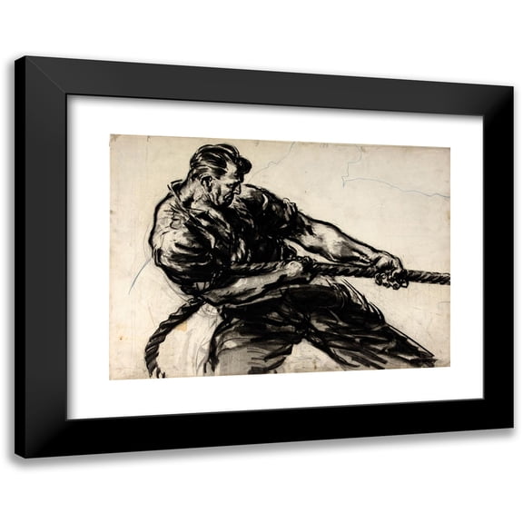Anonymous 18x14 Black Modern Framed Museum Art Print Titled - Man Heaving on Rope (Between 1939 and 1946)