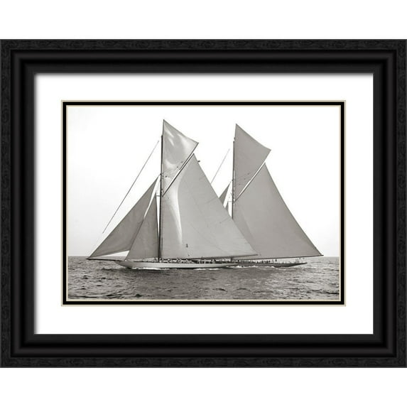 Anonymous 18x14 Black Ornate Wood Framed with Double Matting Museum Art Print Titled - Columbia and Shamrock- 1901