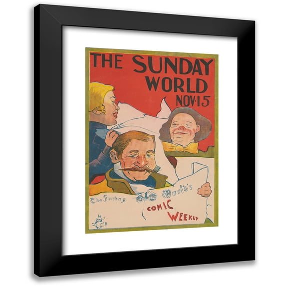 Anonymous 18x24 Black Modern Framed Museum Art Print Titled - Poster Shows an Illustration of People Reading the the Sunday World Newspaper. (1890)