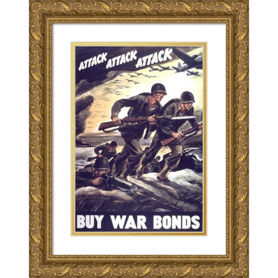 Anonymous 18x24 Gold Ornate Framed and Double Matted Museum Art Print Titled - Attack-Attack-Attack (1941-1945)