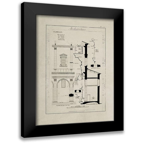 Anonymous 19x24 Black Modern Framed Museum Art Print Titled - Italian Renaissance Architectural Section Chart III.