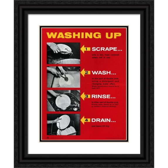 Anonymous 19x24 Black Ornate Framed Double Matted Museum Art Print Titled: Washing Up - Scrape, Wash, Rinse, Drain