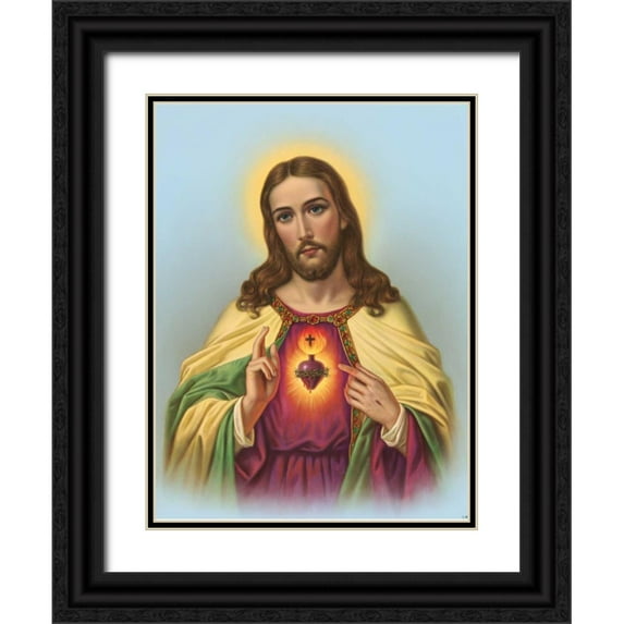 Anonymous 19x24 Black Ornate Wood Framed with Double Matting Museum Art Print Titled - Hl. Herz Jesu