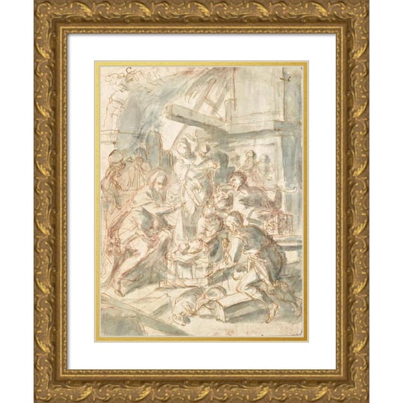 Anonymous 19x24 Gold Ornate Framed and Double Matted Museum Art Print Titled - Circumcision of Christ (1650-1700)