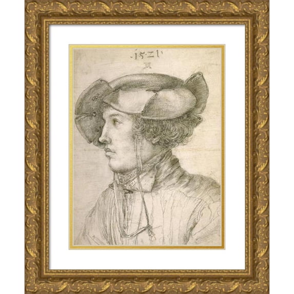 Anonymous 19x24 Gold Ornate Framed and Double Matted Museum Art Print Titled - Portrait of a Young Man (1521)