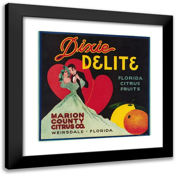 Anonymous 20x20 Black Modern Framed Museum Art Print Titled - Dixie Delite Florida Citrus Fruit Label (1940s)