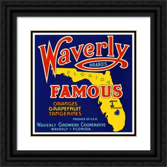 Anonymous 20x20 Black Ornate Framed Double Matted Museum Art Print Titled: Waverly Brands Citrus Label (1930-1950)