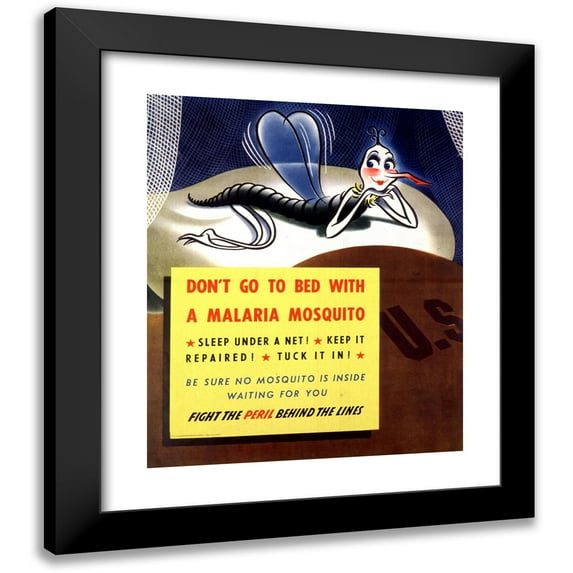 Anonymous 20x23 Black Modern Framed Museum Art Print Titled - Don't Go to Bed with a Malaria Mosquito (1944)