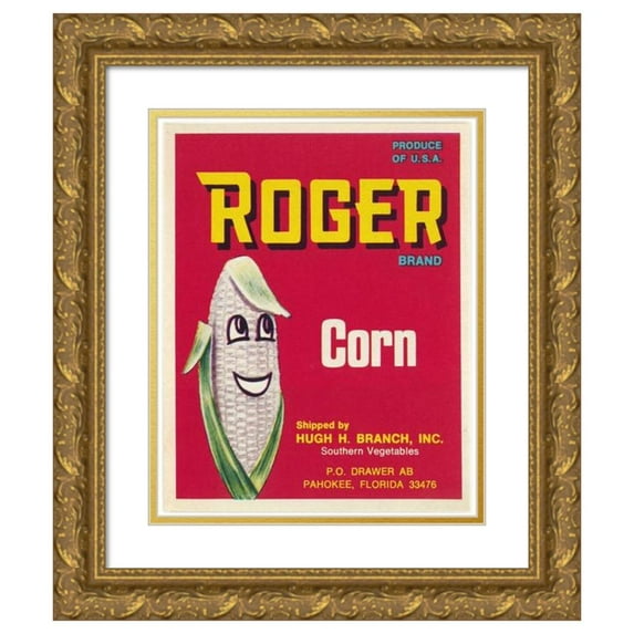 Anonymous 20x23 Gold Ornate Framed and Double Matted Museum Art Print Titled - Roger Brand Corn Label (1930-1950)
