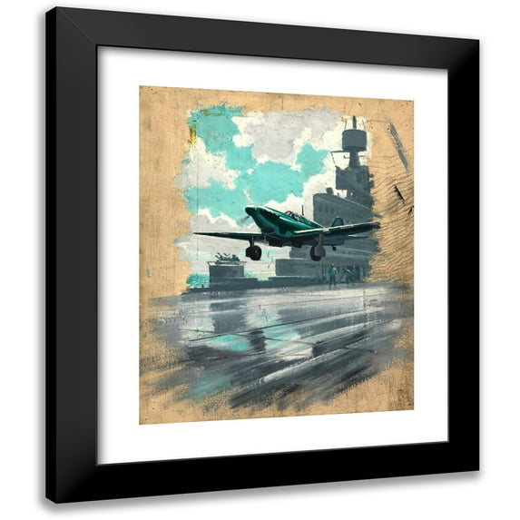 Anonymous 20x24 Black Modern Framed Museum Art Print Titled - Aeroplane Taking off from Aircraft Carrier (Between 1939 and 1946)