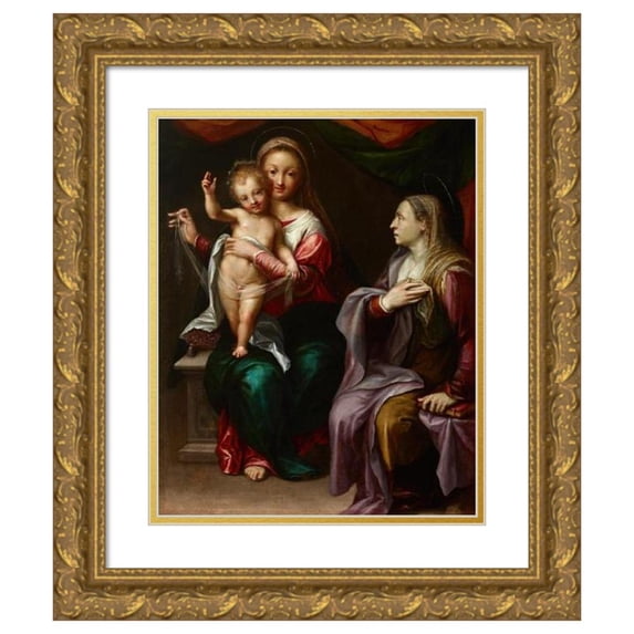 Anonymous 20x24 Gold Ornate Framed and Double Matted Museum Art Print Titled - The Virgin and Child with Saint Anne
