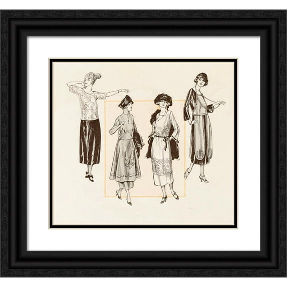 Anonymous 22x20 Black Ornate Framed Double Matted Museum Art Print Titled: Spring Brings the Fitted and Box-Cut Suit Coat, Many Low Waistlines, Overblouse and One-Piece Costumes (1