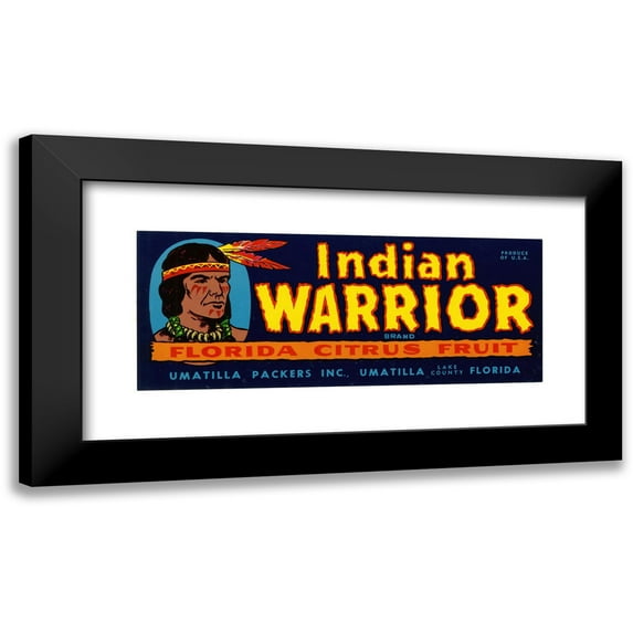 Anonymous 24x12 Black Modern Framed Museum Art Print Titled - Indian Warrior Brand Florida Citrus Fruit Label (1930-1950)