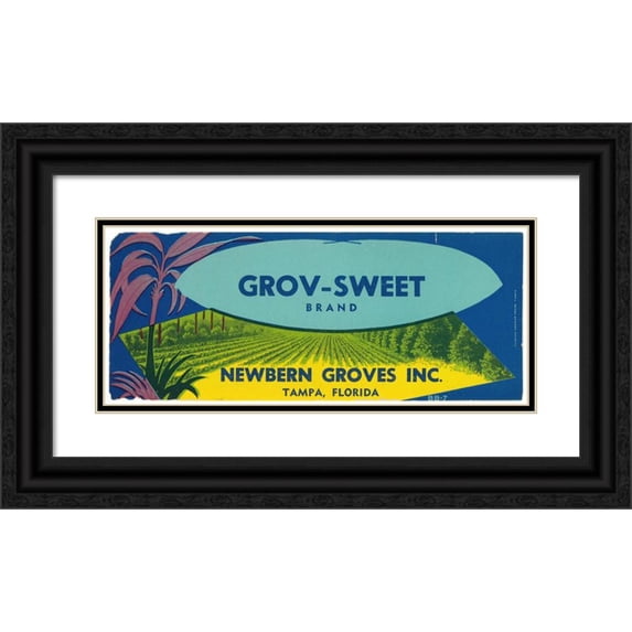 Anonymous 24x12 Black Ornate Framed Double Matted Museum Art Print Titled: Grov-Sweet Brand Produce Label (1930-1950)