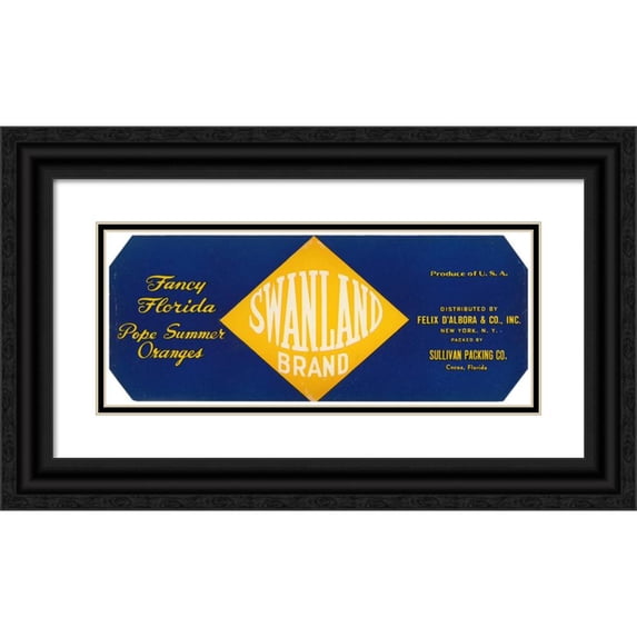 Anonymous 24x12 Black Ornate Framed Double Matted Museum Art Print Titled: Swanland Brand Orange Label (1930-1950)