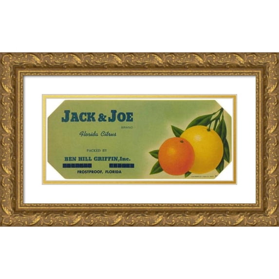 Anonymous 24x12 Gold Ornate Framed and Double Matted Museum Art Print Titled - Jack and Joe Brand Florida Citrus Label (1930-1950)