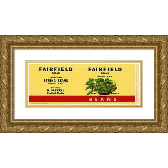 Anonymous 24x12 Gold Ornate Framed and Double Matted Museum Art Print Titled - Label for Fairfield Brand String Beans (1930-1950)
