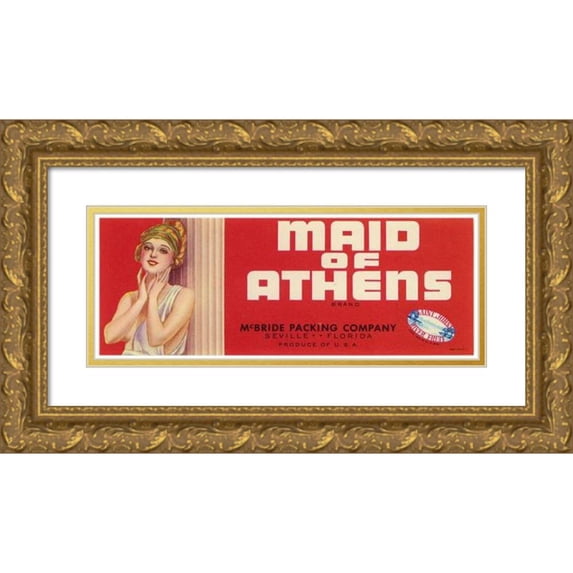 Anonymous 24x12 Gold Ornate Framed and Double Matted Museum Art Print Titled - Maid of Athens Brand Citrus Label (1940s)