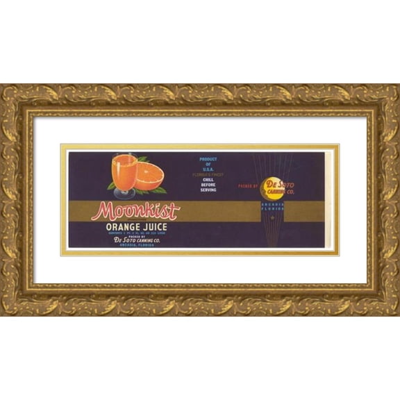 Anonymous 24x12 Gold Ornate Framed and Double Matted Museum Art Print Titled - Moonkist Unsweetened Orange Juice Can Label (1930-1950)