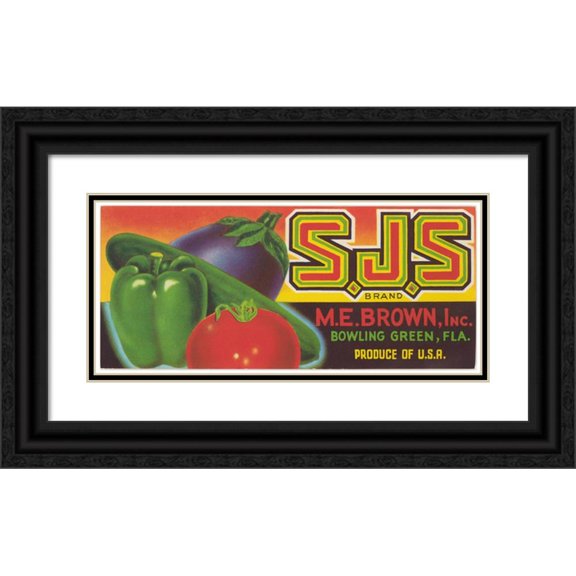 Anonymous 24x13 Black Ornate Framed Double Matted Museum Art Print Titled: S.J.S. Brand Produce Label (1930-1950)