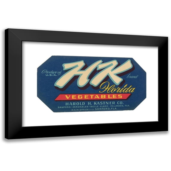 Anonymous 24x15 Black Modern Framed Museum Art Print Titled - Hk Brand Florida Vegetables Label (1930-1950)